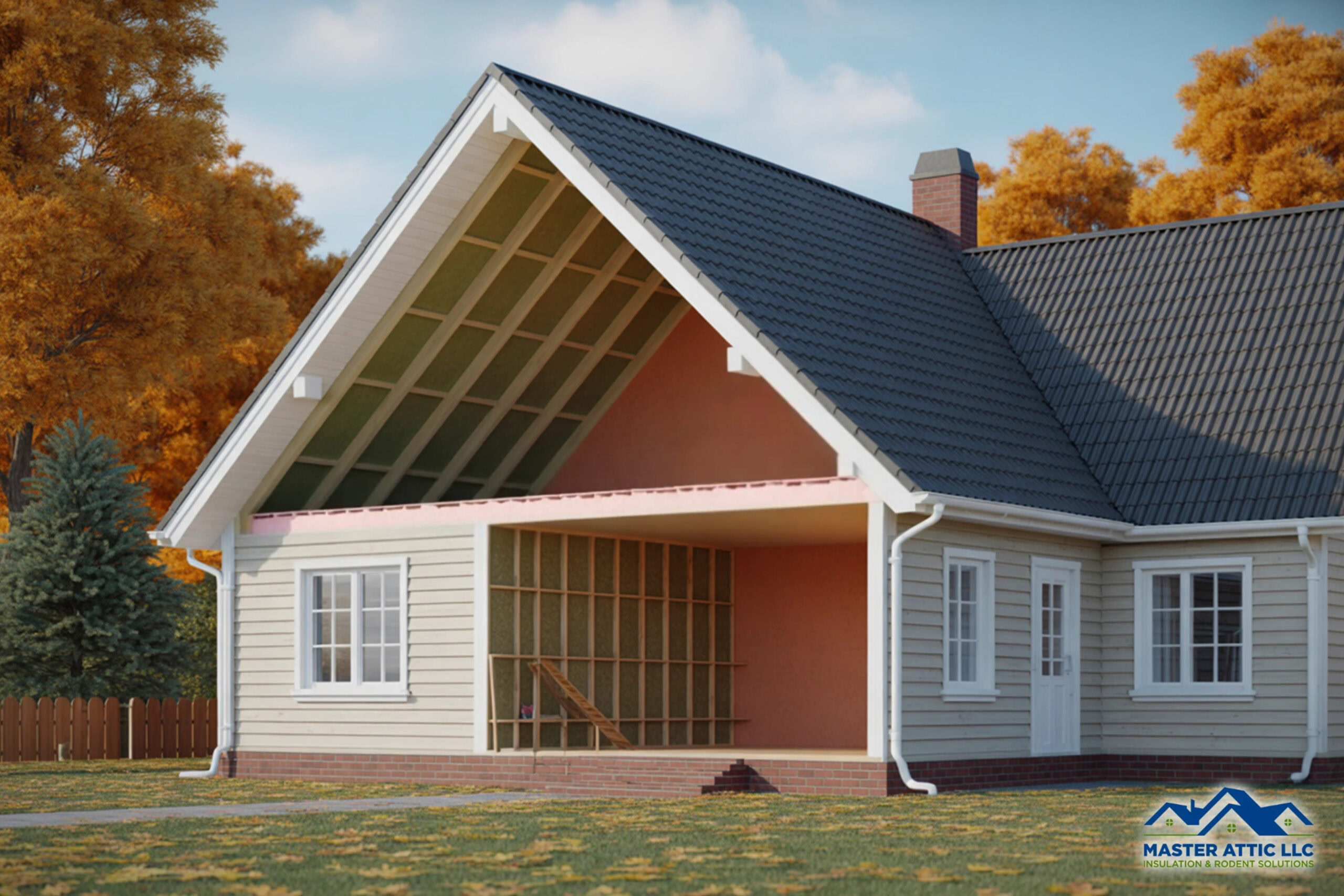 New house under construction with exposed framing and roof in progress.