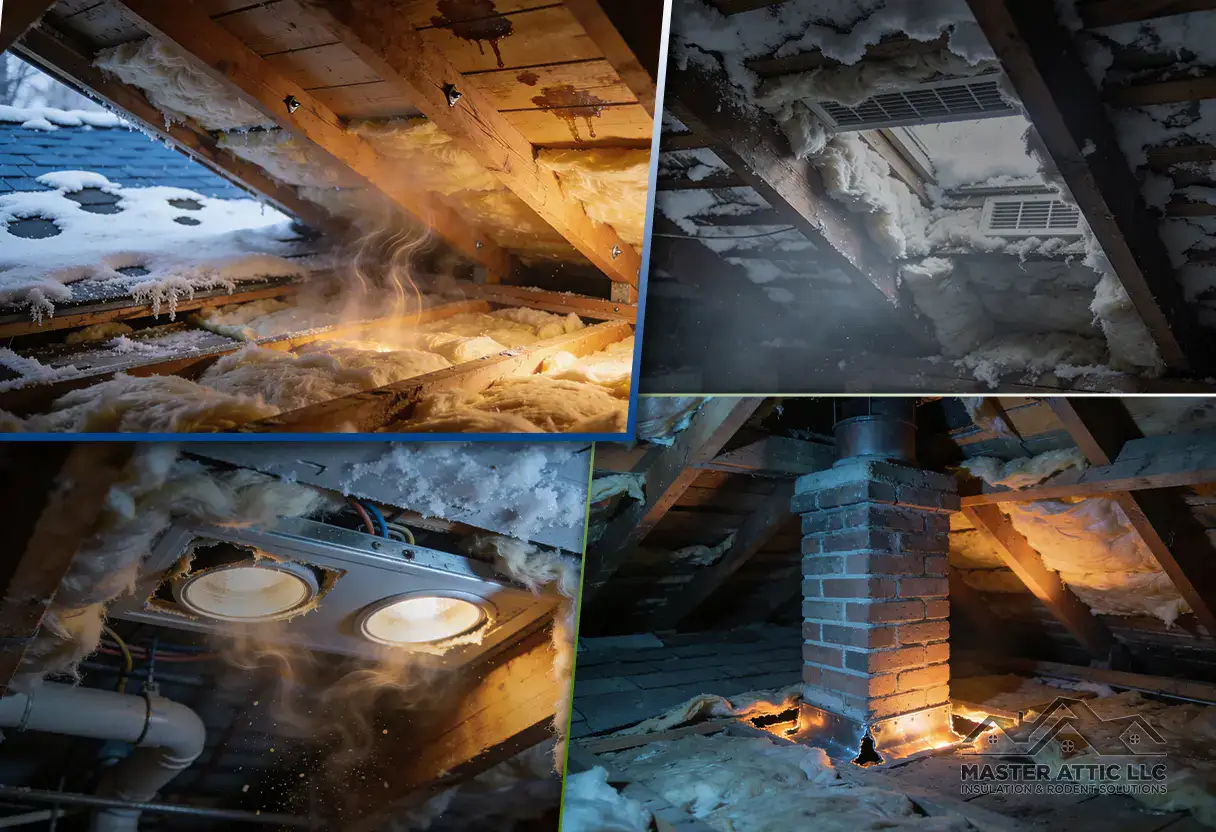 Preventing ice dams by inspecting attic insulation and ventilation in homes.