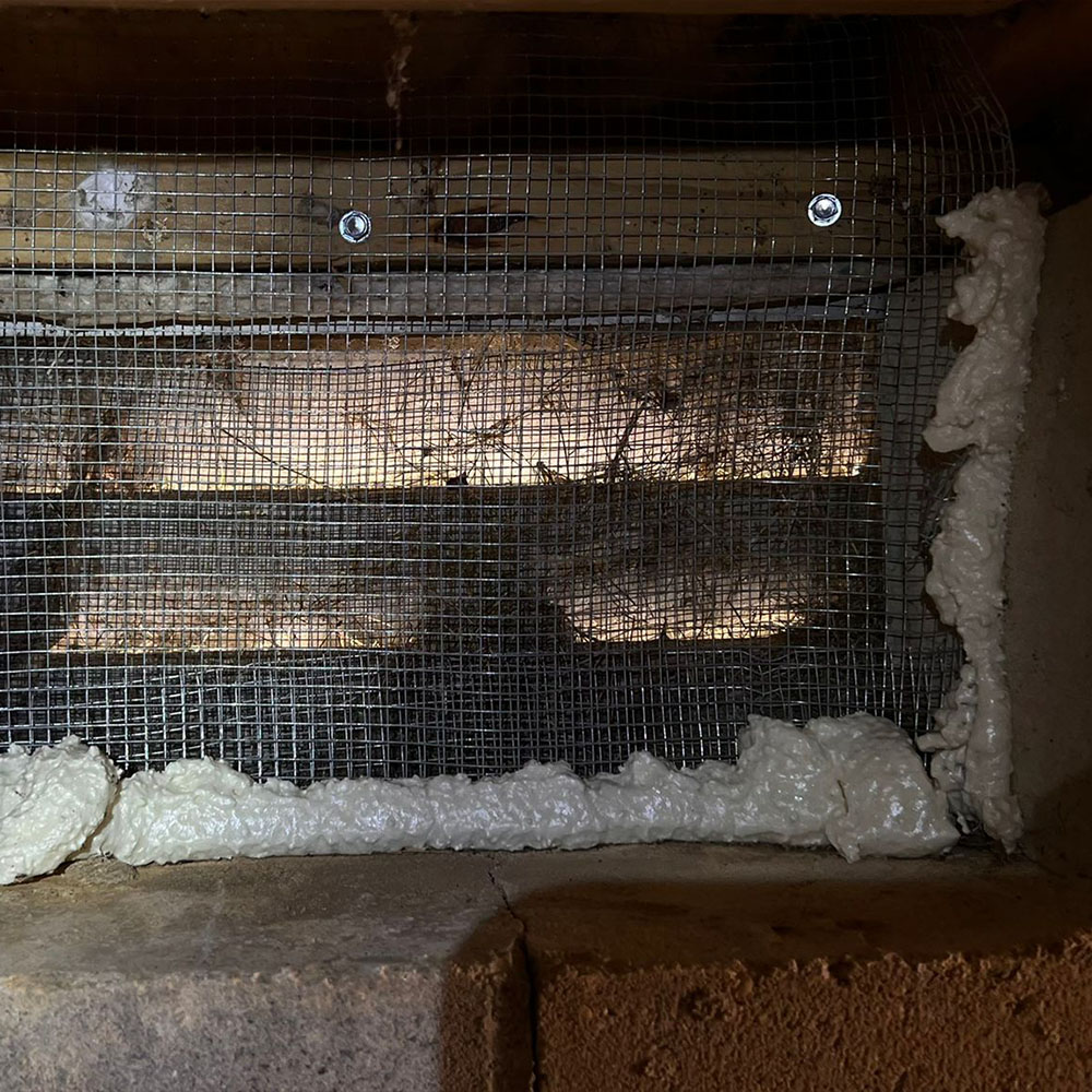Image of a crawl space containing anti-rodent grids