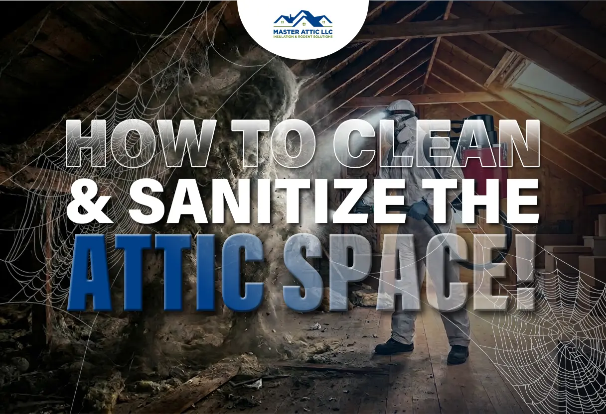 5 Benefits of Air Sealing Your Attic 7 Attic cleaning and sanitizing process with a worker in protective gear.
